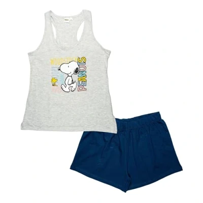 Afbeelding van The Peanuts Snoopy pyjama voor dames, mouwloze pyjamaset, tanktop met shorts, grijs/blauw, Grijs/Blauw