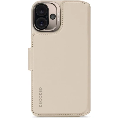 Afbeelding van DECODED Leren Detachable Wallet Case Geschikt voor iPhone 16 Plus 2 in 1 Magnetisch Afneembaar Hoesje met Pasjeshouder Premium ECCO Leer MagSafe Clay Beige