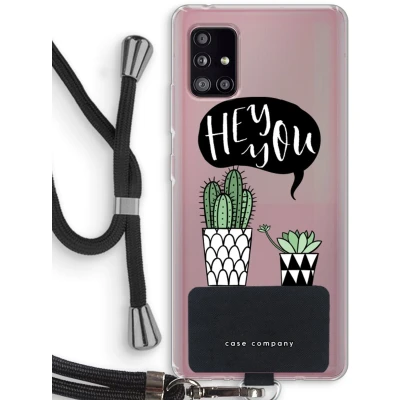 Afbeelding van Case Company® hoesje met Koord geschikt voor Samsung Galaxy A51 5G Hey you cactus Telefoonhoesje Zwart Bescherming aan alle Kanten en Over de Schermrand