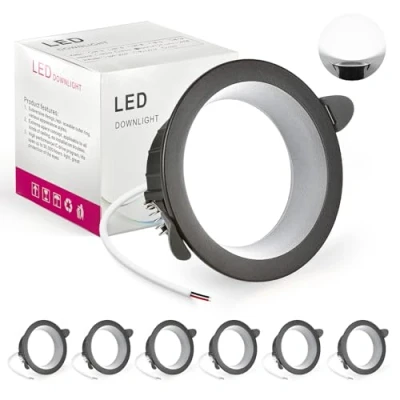 Afbeelding van Led inbouwspot, zwart, extra plat, BRIMETI 6 stuks, 7 W, 700 lm, IP44, koud wit 6000 K, AC 220 240 V, uitsparing 70 mm, rond, ultradun, plafondinbouwlamp voor badkamer, keuken, woonkamer