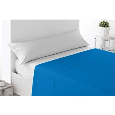 Image de Miracle Home Drap plat 270 x 226 cm, coton, 50% polyester, bleu, lit de 180 cm