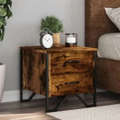 Afbeelding van Nachtkastjes 2 st 40x41x40 cm bewerkt hout gerookt eikenkleurig