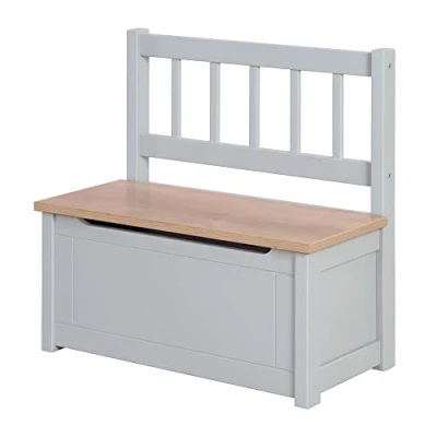 Afbeelding van roba Woody Speelgoedbank voor kinderen van hout, krasbestendig, met veiligheidsscharnier zachte sluiting, vanaf 18 maanden, taupe/houtlook