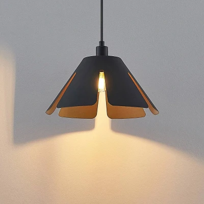 Afbeelding van Lucande hanglamp 1licht staal, aluminium H: 14.1 cm E14 zwart, goud