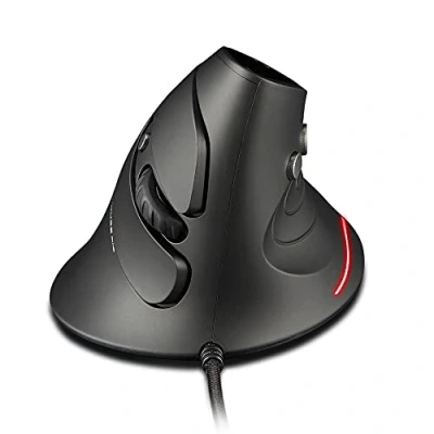 Afbeelding van Zelotes Verticale muis, ergonomische 3200 dpi, 6 toetsen, bekabelde optische afneembare polssteun, USB muis voor pc, Mac, zwart