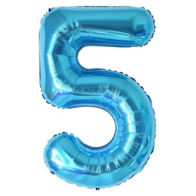 Afbeelding van Ballonnen verjaardag 5 jaar blauw 101 cm ballon nummer verjaardagsdecoratie vliegen met helium