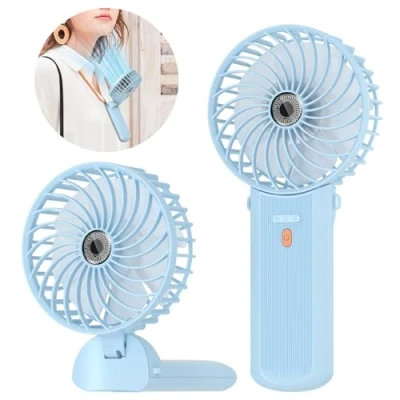 Afbeelding van Lepwings Draagbare mini ventilator, USB zakventilator, oplaadbaar, 4 snelheden en 5,5 16 uur werk, 180 rotatie, kleine opvouwbare tafelventilator voor thuis, kantoor, reizen, blauw
