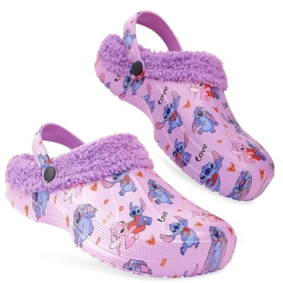 Afbeelding van Disney Stitch damespantoffels, gevoerd, dames, meisjes, jongeren, maten 35 40, gevoerde klompen voor Roze