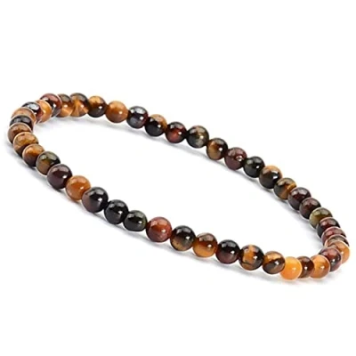 Afbeelding van Unique Gems Discrete edelsteenarmband voor dames, diameter 4 mm, boeddha chakra kralen, Steen, Tijgeroog
