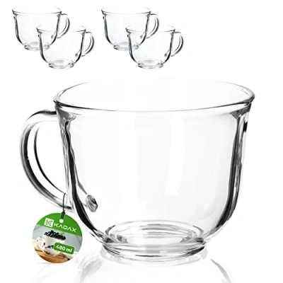 Afbeelding van KADAX Theeglazen met handvat, 480 ml, vaatwasmachinebestendig, voor warme en koude dranken, koffiebeker, sapbeker, ml