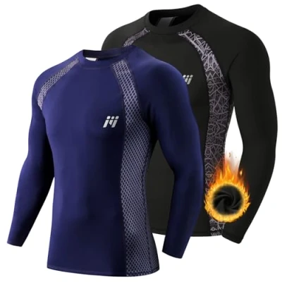 Afbeelding van MEETWEE Heren compressieshirt lange mouwen ademend loopshirt joggen gym, blauw + camo