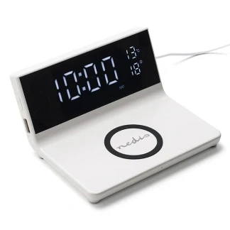 Afbeelding van Digitale wekker Nedis (Draadloze Qi oplader, Display, Wit)