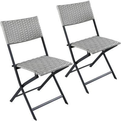 Afbeelding van BRUBAKER Lugano Tuinstoel, 2 delige set, polyrotan klapstoel, weerbestendig en robuust, balkonstoel, inklapbaar, campingstoel voor tuin, balkon, terras, campingstoel, grijs/beige