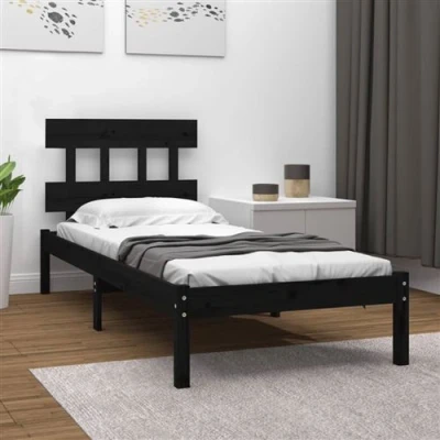 Afbeelding van Bedframe massief hout zwart 100x200 cm