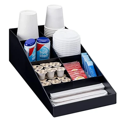 Afbeelding van Navaris organizer voor koffieaccessoires Bakje suiker, melk en theezakjes 7 vakken Zwart