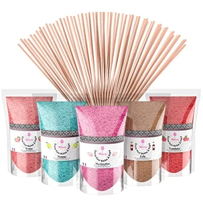 Image de Misskandy® Sucre Barbe à Papa pour machine Arômes et Colorants Naturels Lot de 5 * 160GR (Fraise Cola Pomme Marshmallow Framboise) / poudre barbapapa+ 20 Bâtonnets MADE IN FRANCE