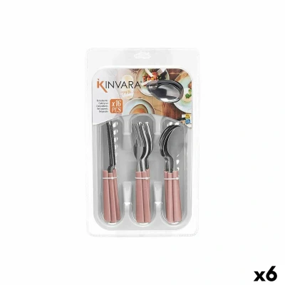 Afbeelding van Bestekset Roestvrij staal Plastic Roze Zilverkleurig (6 Stuks)