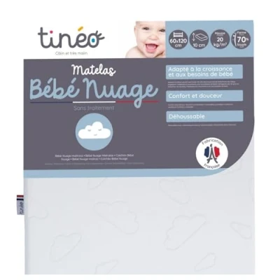 Afbeelding van Tinéo Babymatras 60 x 120 10 cm geschikt voor de groei en behoeften van baby afneembare hoes gemaakt in Frankrijk