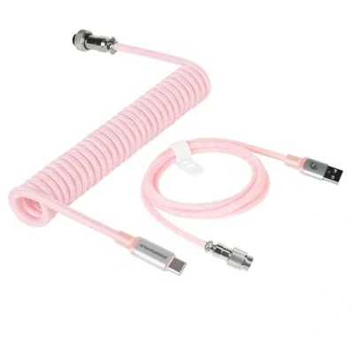Afbeelding van MAMBASNAKE C01Pro Câble USB C Spiralé pour Clavier de Jeu, Cable Tressé Mécanique in Braided Nylon avec Aviateur en Métal Amovible, Type vers A Rose