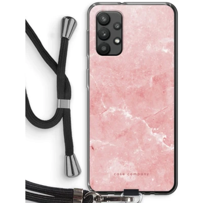Afbeelding van Case Company® hoesje met Koord geschikt voor Samsung Galaxy A32 4G Roze marmer Telefoonhoesje Zwart Bescherming aan alle Kanten en Over de Schermrand