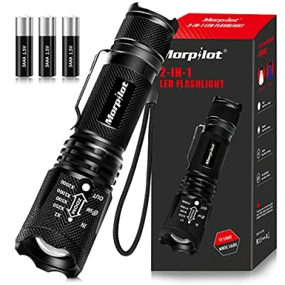 Afbeelding van Morpilot 2 in 1 zaklamp, UV 395 nm en wit 500 lm, led 4 modi, zoom, ultraviolette lamp, aluminium, valbestendig, IPX4, batterijen inbegrepen