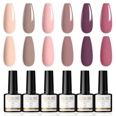 Afbeelding van ROSALIND semi permanente nagellak, 6 kleuren, uv gel, nude, lichtroze, paars, UV/LED, French manicure, voor nail art, permanent, 8 ml