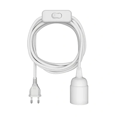 Afbeelding van ledscom.de LEHA textielkabel, stekker, schakelaar, wit, 3 m, lampfitting, 1 x E27 max. 60 W, led, doe het zelf, E27, hanglamp, lamp