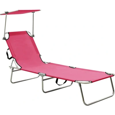 Afbeelding van vidaXL Ligbed inklapbaar met luifel aluminium roze