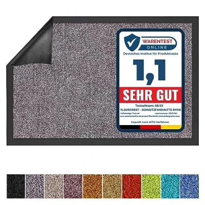 Afbeelding van Floordirekt Schoonloopmat Rhine, wasbare en effectieve vloermat, vuilvangmat met antislip achterkant, deurmat in vele maten kleuren, grijs (mus), 60 x 90 cm