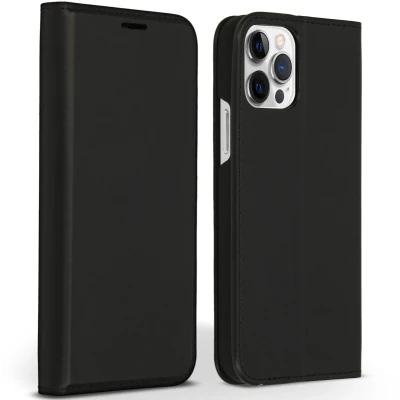Afbeelding van Accezz Hoesje Geschikt voor iPhone 12 Pro / Met Pasjeshouder Premium Leather Slim Bookcase Zwart