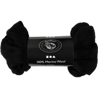 Afbeelding van Merino wol, 21 micron, zwart, 100 gr