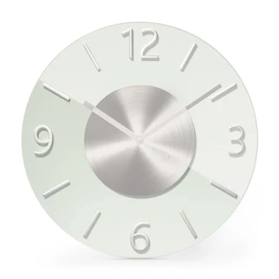 Afbeelding van Mebus quartz wandklok, stil uurwerk geen tik tak geluid, nauwkeurig uurwerk, glas hoogwaardig en elegant, 3D aluminium cijfers, wijzers, kleur: wit zilver, 32 cm