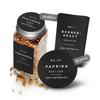 Afbeelding van Homety® 240 stuks kruidenetiketten zelfklevend ronde minimalistische stickers waterdichte bewaarlabels (zwart)