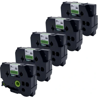 Afbeelding van DULA Brother Compatible label tape Tze 751 5 cassettes P Touch Zwart op groen 24mm x 8m