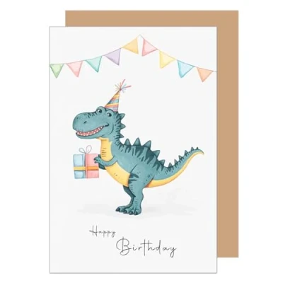 Afbeelding van Edition Seidel Hoogwaardige verjaardagskaart met envelop, voor kinderen, tieners, dinosaurus (G3631 SW024)