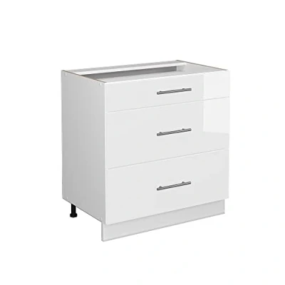 Afbeelding van Vicco Keukenonderkast Fame Line, Wit Hoogglans/Wit, 80 cm met 3 laden, zonder werkblad