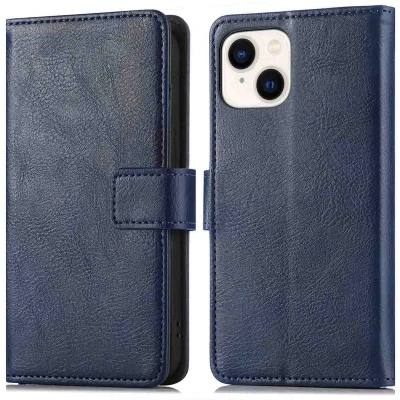 Afbeelding van iMoshion Hoesje Geschikt voor iPhone 14 Met Pasjeshouder Luxe Bookcase Donkerblauw
