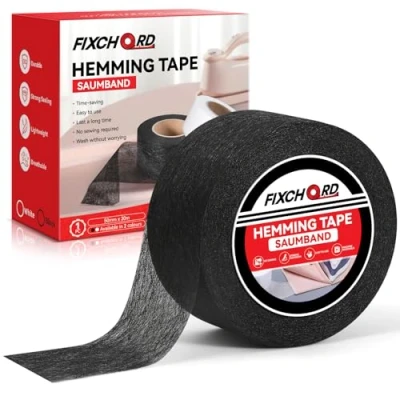 Afbeelding van FIXCHORD Strijkband, strijkband voor zoom, Wonder Web zoomband, naadloos opstrijkband, zoomband kleding, strijken en bevestiging, zwart, 30 m x 50 mm