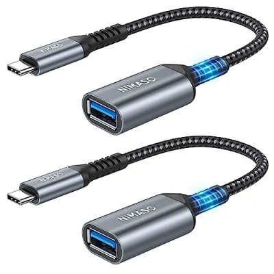 Afbeelding van NIMASO USB C naar A adapter [2 stuks] OTG kabel stekker bus 3.0 snelle gegevensoverdracht compatibel met MacBook Pro 2018, Samsung Galaxy S9/S9+, Huawei P20 enz., grijs