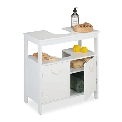 Afbeelding van Relaxdays wastafelonderkast wit onderzetkast wastafel 60 cm wasbak onderkast toilet