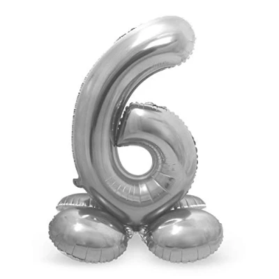 Afbeelding van Cijfer Ballon 6 staand zilver 72 cm