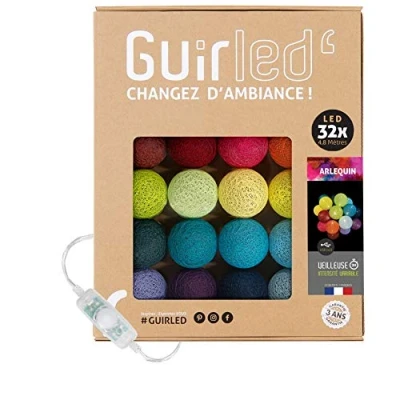 Afbeelding van LED lichtsnoer met strips, USB, 2 USB poorten, 32 ballen, 3,2 m, harlekijn.