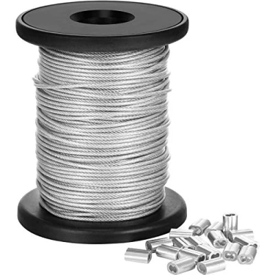 Afbeelding van CHENGU Roestvrij stalen staalkabel 1,5 mm met vinylcoating voor hangende fotolijsten 20 aluminium krimphulzen ondersteunt tot 110 lbs