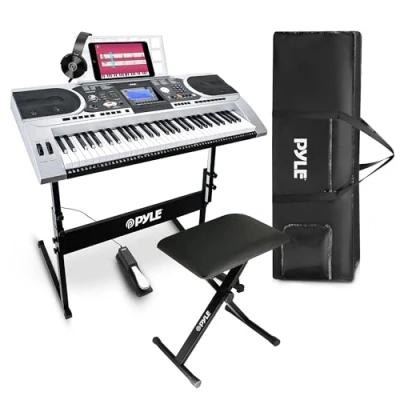 Afbeelding van Pyle Keyboard, Elektrische Piano Elektronisch Digitale Draagbaar Muziekkeyboard 61 Toetsen Keyboard Sustainpedaal, Hoofdtelefoon, Weerbestendige Tas,Kruk en Standaard