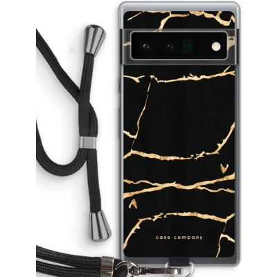 Afbeelding van Case Company® hoesje met Koord geschikt voor Google Pixel 6 Pro Gouden marmer Telefoonhoesje Zwart Bescherming aan alle Kanten en Over de Schermrand