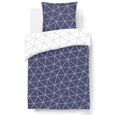 Afbeelding van VISION Hugo marine blauw omkeerbaar dekbedovertrek 140 x 200 cm met 1 bijhorende sloop éénpersoons 100% katoen