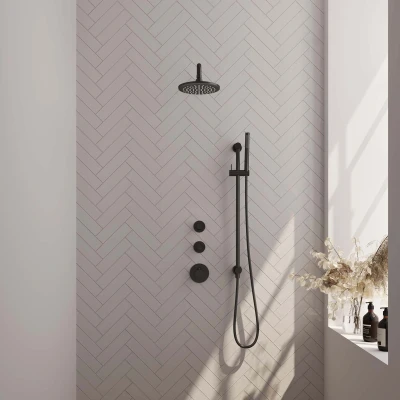 Afbeelding van Brauer Black Edition Regendouchesets inbouw hoofddouche 20cm Wandarm glijstang met inbouwdeel Gladde knoppen handdouche Staaf 1 stand