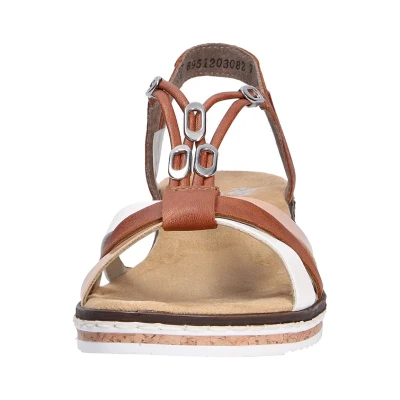 Afbeelding van Rieker Sandalen, Dames, Maat: 36, Biancocognacskin (81) Imitatieleer/ textiel