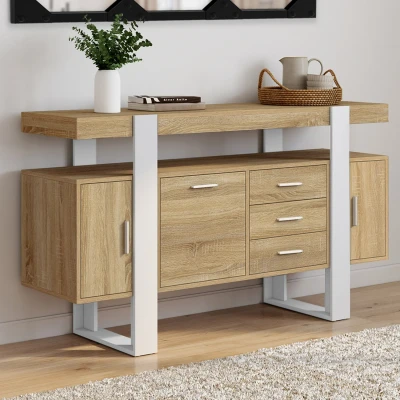 Image de Buffet 140 cm PHOENIX 3 portes et tiroirs bois blanc IDMarket