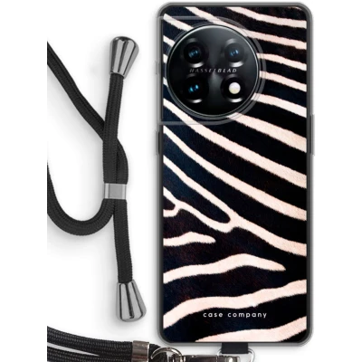 Afbeelding van Case Company® hoesje met Koord geschikt voor OnePlus 11 Zebra Telefoonhoesje Zwart Bescherming aan alle Kanten en Over de Schermrand